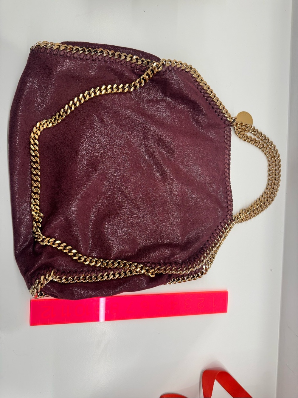 Stella McCartney Burgundy Suede-Look Shoulder Bag with Gold Chain Trim - Picture 6 of 8